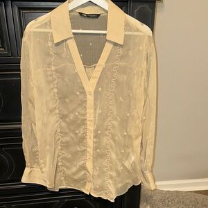 Zara Women's Sheer Cream Blouse